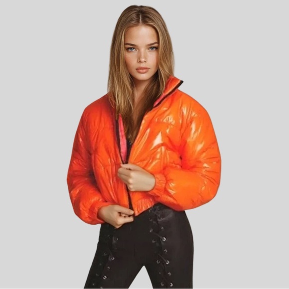 Comfy And Ready Orange Cropped Puffer Jacket - Picture 2 of 12